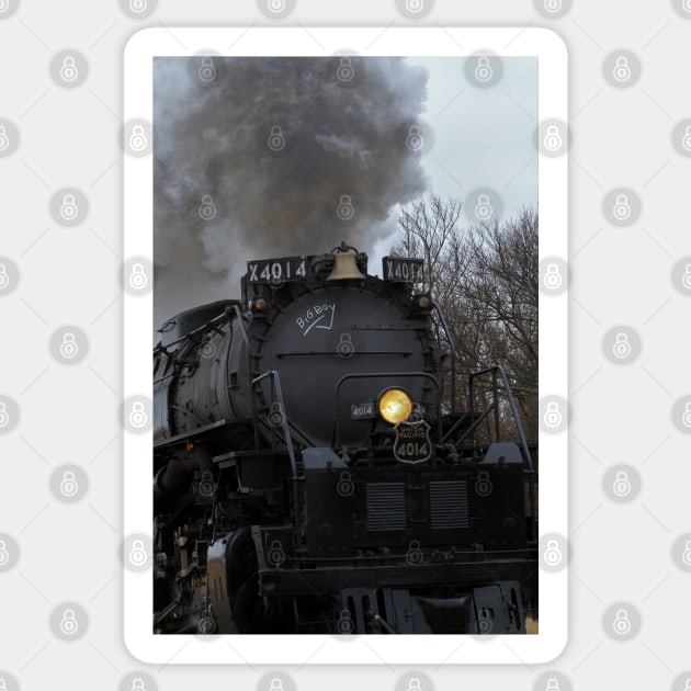 Big Boy closeup with tree's,sky, and steam in Black Wolf  Kansas USA. Sticker by ROBERTDBROZEK